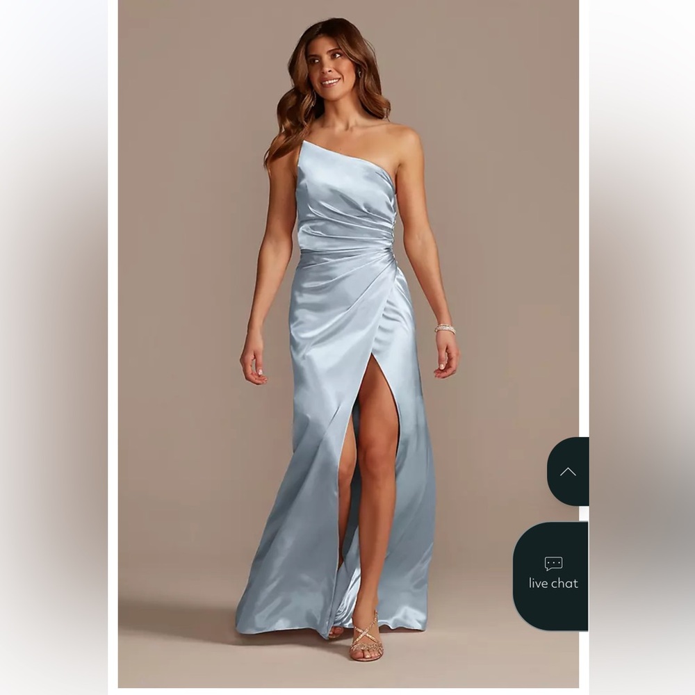 Charmeuse Draped One-Shoulder Dress - Sky Blue